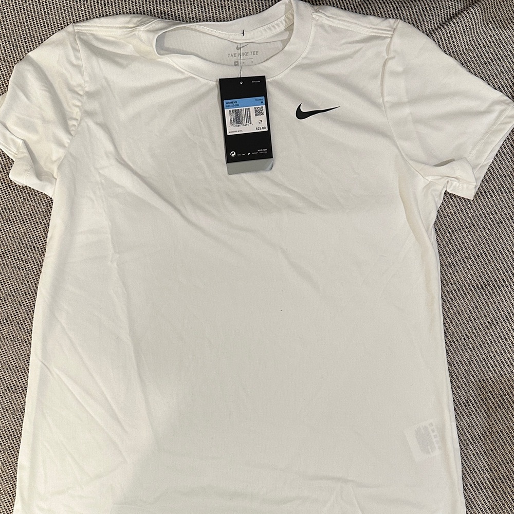 Women’s Nike Dry Fit White Tee with Black Swoosh